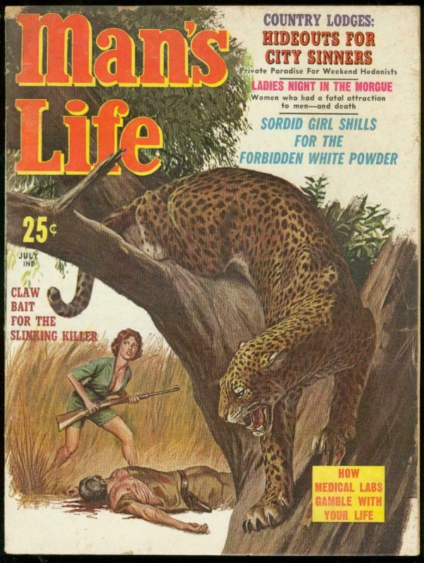 MAN'S LIFE PULP JULY 1961-BLOODY LEOPARD ATTACK-HEROIN VG