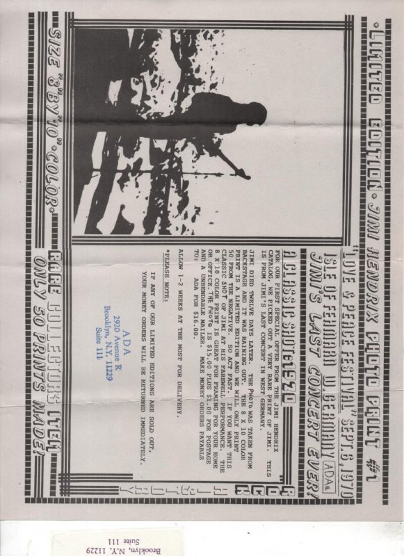 JIMI HENDRIX rare MEMORABILIA set, Catalog, Adverts, Offers, Fanzine, HTF, ADA