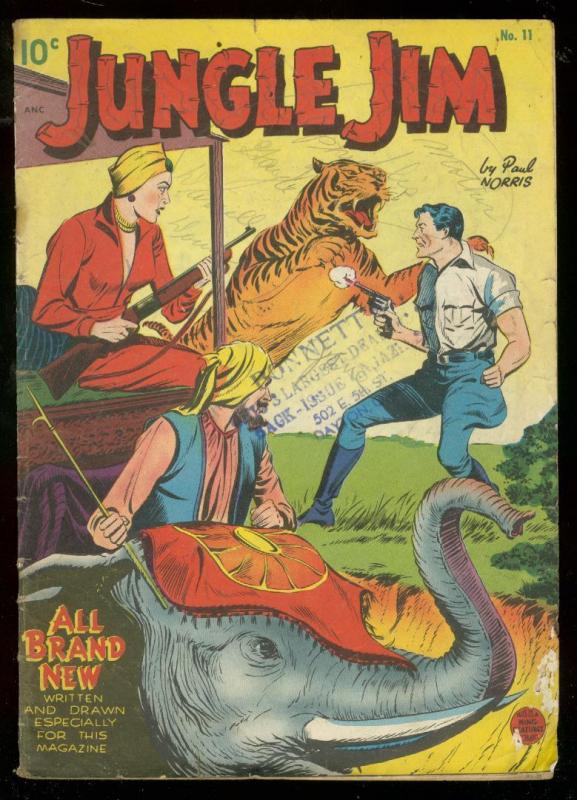 JUNGLE JIM #11 1953-ELEPHANT & TIGER COVER-PAUL NORRIS G/VG