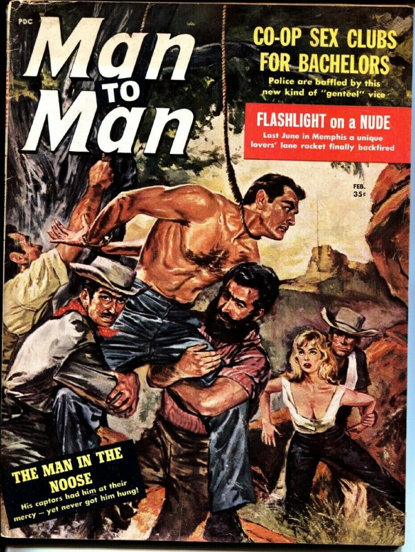 Man to Man Feb 1960 Violent hanging cover POE cheesecake Pulp bad mags