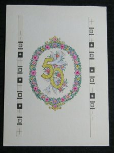 50TH ANNIVERSARY Wreath Flowers & White Doves 8x10.5 Greeting Card Art #A9175