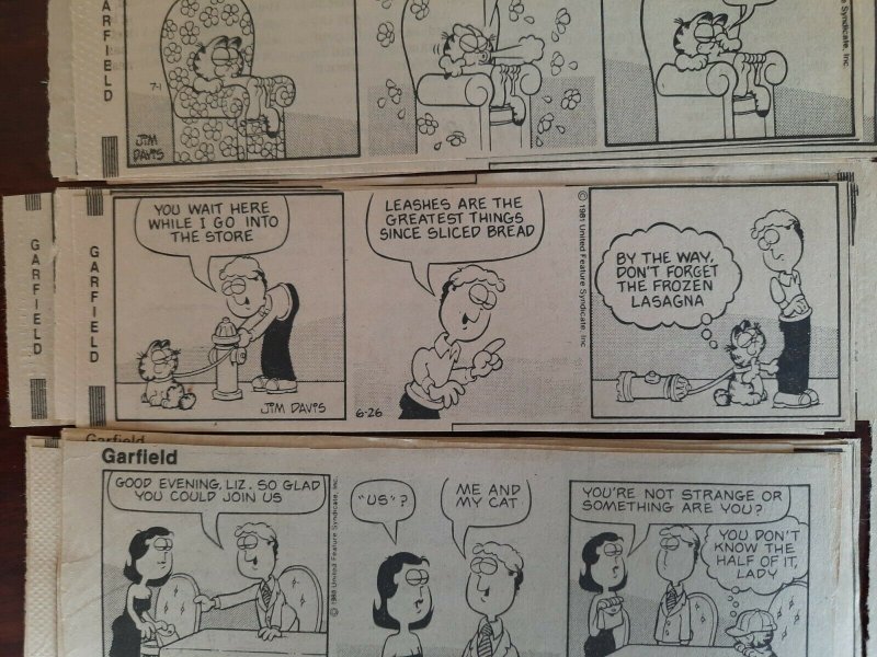 40X Garfield News Paper Comic Strip 1981 lot 7 x 2.5 Vintage  good used shape 