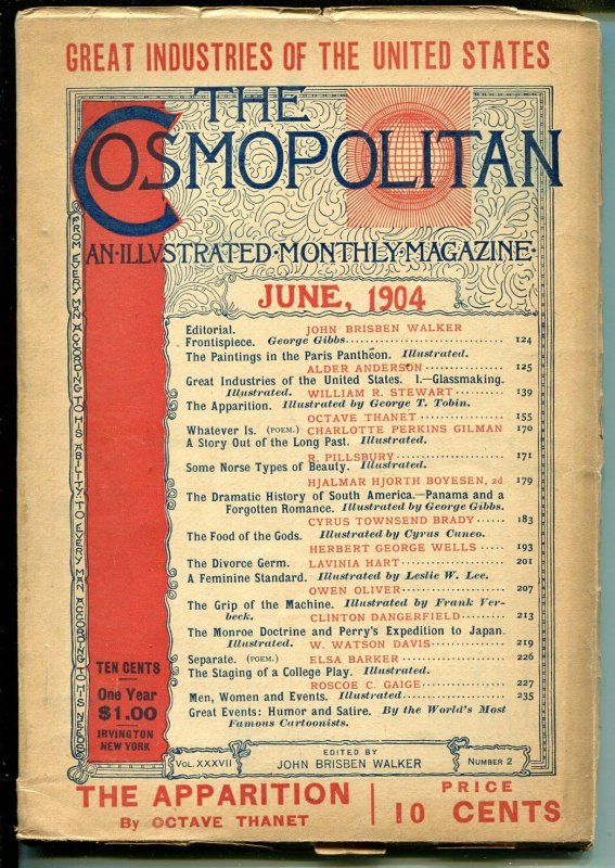 Cosmopolitan 6/1904-H G Wells-science fiction-famous cartoonists-FN MINUS