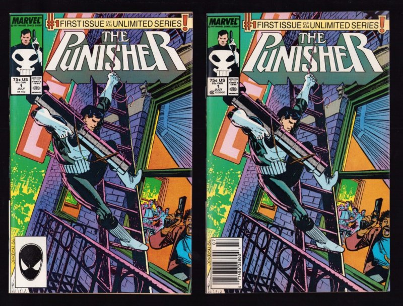 The Punisher #1 - Newsstand + Direct Editions 2pc LOT (8/8.5) 1987