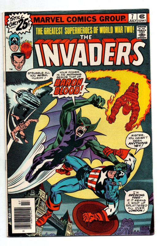 Invaders #7 newsstand - 1st Baron Blood - KEY - Captain America - 1976 - VF