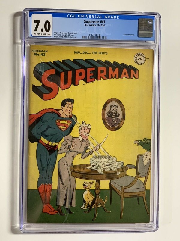 Superman 43 cgc 7.0 ow/w pages dc comics 1946 golden age