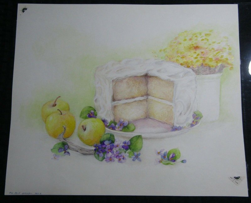 MOTHERS DAY Flowers Cake & Yellow Apples 13x11 Greeting Card Art #3015-11