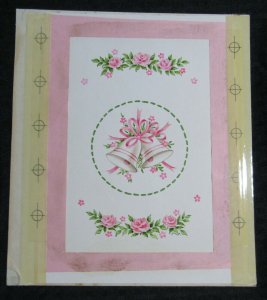 ANNIVERSARY Bells in Green Cirle w/ Pink Roses 7x8.5 Greeting Card Art #A9152