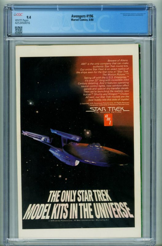 Avengers #196  1980 - Marvel -CGC 9.4 - Comic Book-4253450016