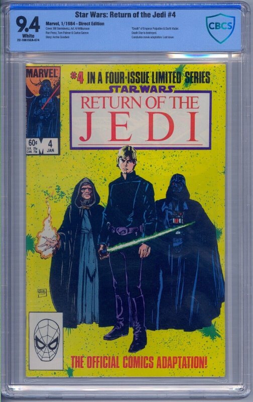 STAR WARS RETURN OF THE JEDI #4 CBCS 9.4 DARTH VADER DEATH WHITE PAGES NOT CGC