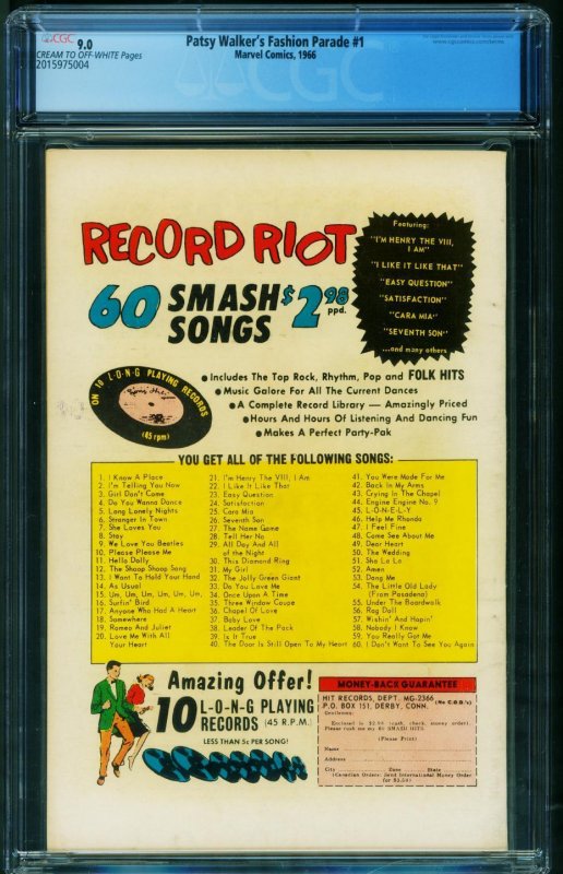 Patsy Walker's Fashion Parade #1  1966 - Marvel -CGC 9.0 - Comic Book-2015975004