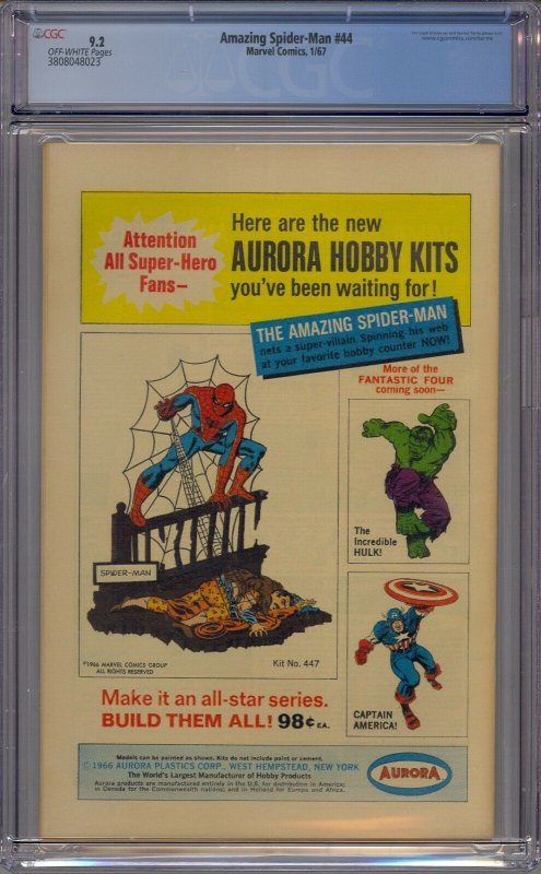 AMAZING SPIDER-MAN #44 CGC 9.2 2ND LIZARD