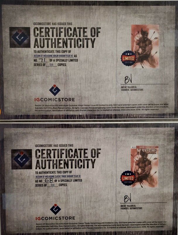 RETURN OF WOLVERINE 2 GABRIELLE DELL OTTO IGC VIRGIN TRADE VARIANT SET W/ COA