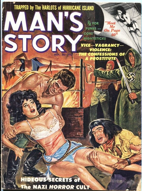 MAN’S STORY-NOV-1961-NAZI TORTURE COVER-WEIRD MENACE-HORROR CULT--BONDAGE