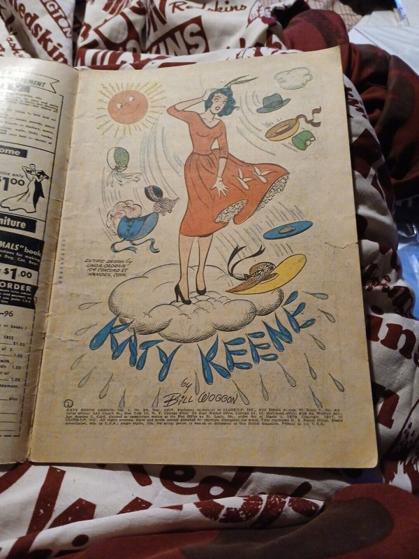 Katy Keene 34 Silver Age May 1957 Mickey Mantle Ad Baseball Cover by Bill Woggon
