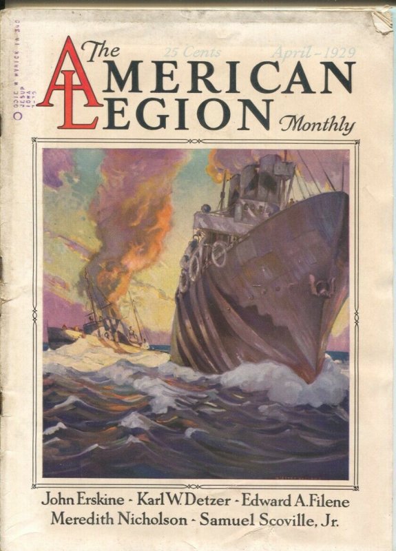 American Legion Monthly 4/1929-Convoy cover art by W Lester Stevens-Pulp thri...