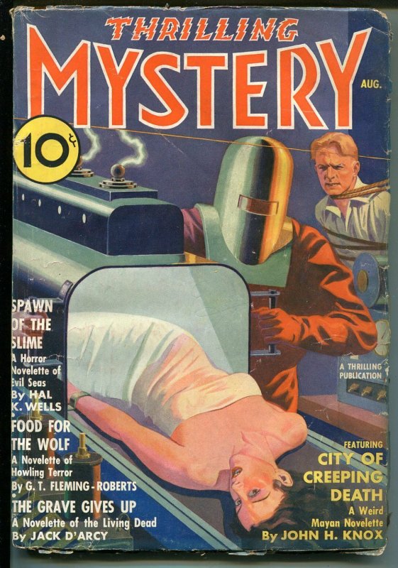 THRILLING MYSTERY 8/1936-WEIRD MENACE PULP-BOUND BABE-TERROR-vg minus 