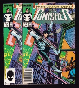 The Punisher #1 - Newsstand + Direct Editions 2pc LOT (8/8.5) 1987