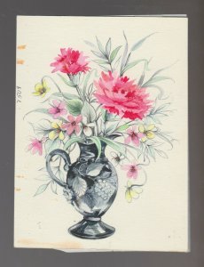 MOTHERS BIRTHDAY Pink Flowers in Black Vase 4.5x6.25 Greeting Card Art #7504