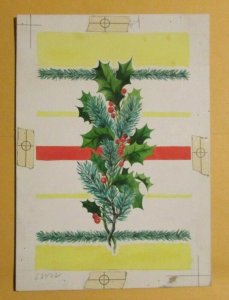 CHRISTMAS Holly Berries Leaves Pine Branches 6.25x9 Greeting Card Art FN 6.0 #5L