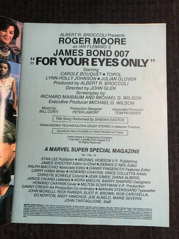 1980 Marvel Super Special #19 FVF 7.0 James Bond 007 For Your Eyes Only