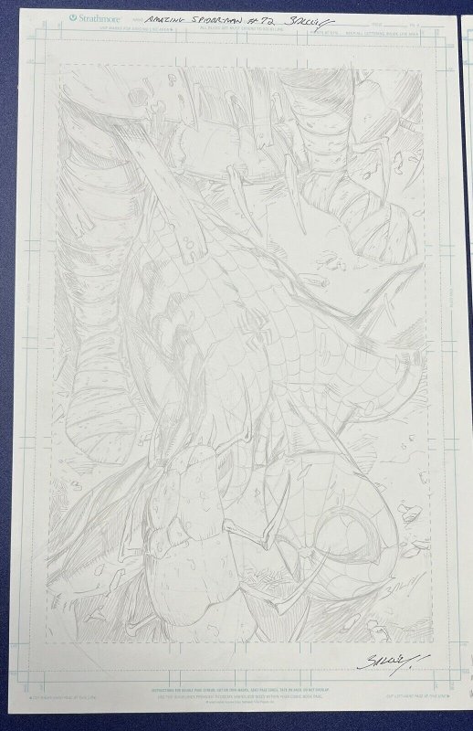 Amazing Spider-man 72 Original Art Cover A Mark Bagley 2 Pieces Pencils And Inks