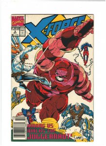 X-Force #3 VF 8.0 Newsstand Marvel Comics 1991 Cable vs. Juggernaut, Rob Liefeld 