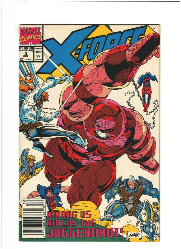 X-Force #3 VF 8.0 Newsstand Marvel Comics 1991 Cable vs. Juggernaut, Rob Liefeld 