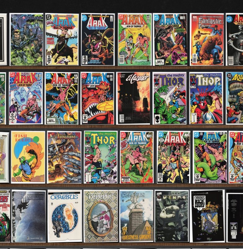 Huge Lot 140+ Comics with Cerebus, Fish Police, Thor, The Flash & More!