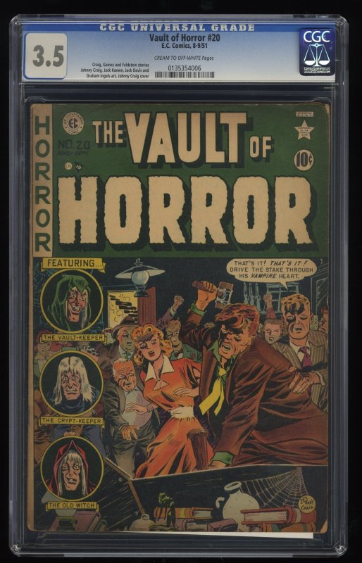 Vault of Horror #20 CGC VG- 3.5 Cream To Off White Classic EC Comics!