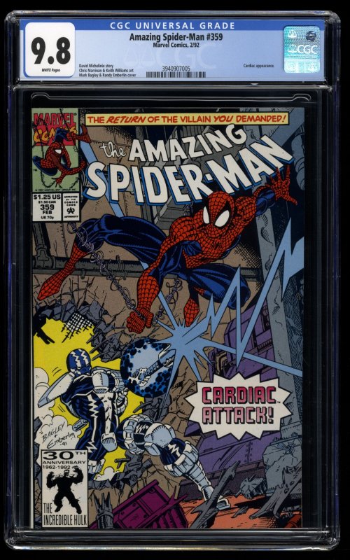 Amazing Spider-Man #359 CGC NM/M 9.8 White Pages 1st Cameo Carnage!