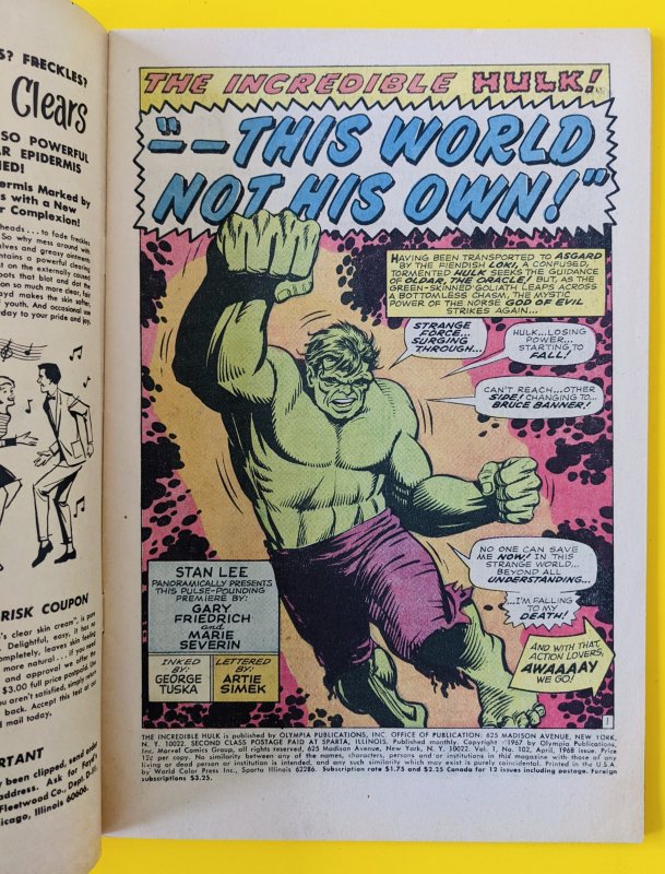 The Incredible Hulk #102 (1968) VF PROFESSIONALLY GRADED 7.0