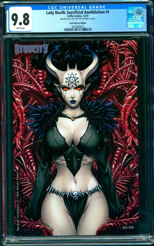 Lady Death Sacrificial Annihilation #1 Dark Atrocity CGC 9.8 Ltd /100 