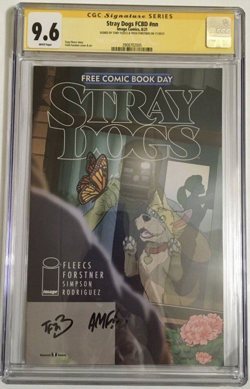 ? OPTIONED?Stray Dogs FCBD 2021 2X SIGNED CGC 9.6 NM+ Fleecs Forstner