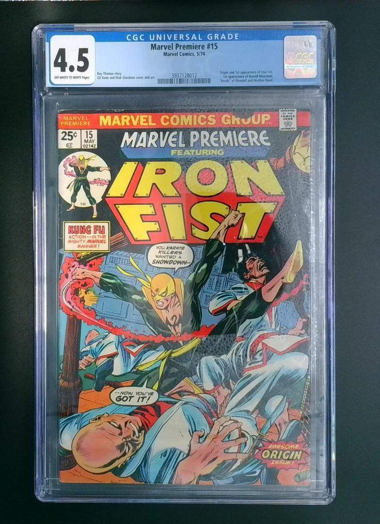 Marvel Premiere #15, Origin & 1st App of Iron Fist, CGC 4.5 Marvel, 1974 JR1