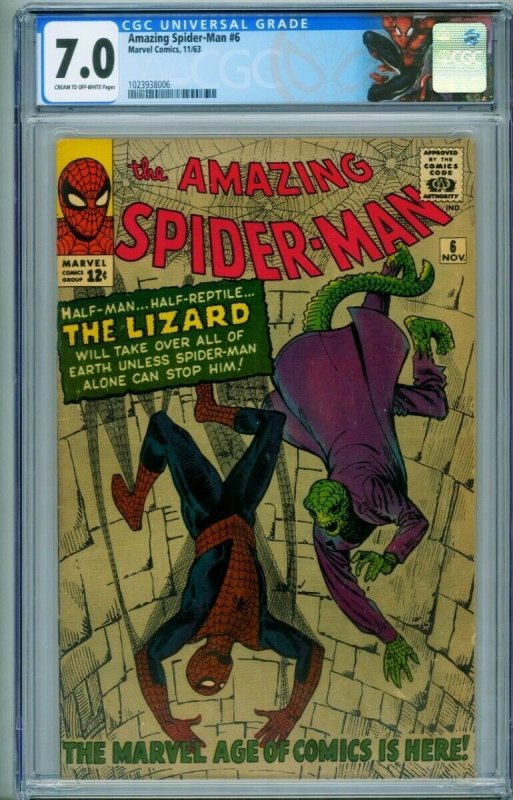 Amazing Spider-Man #6 CGC 7.0 First LIZARD 1963 Marvel Silver Age 1023938006