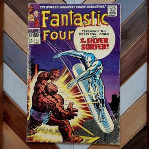 Fantastic Four #55 VG- (Marvel 1966) Iconic Kirby cover. THING vs SILVER SURFER  
