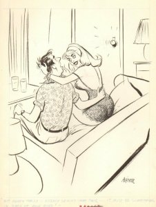 Sexy Blond Lingerie Humorama Gag - 1959 Signed art by Jo Albistur