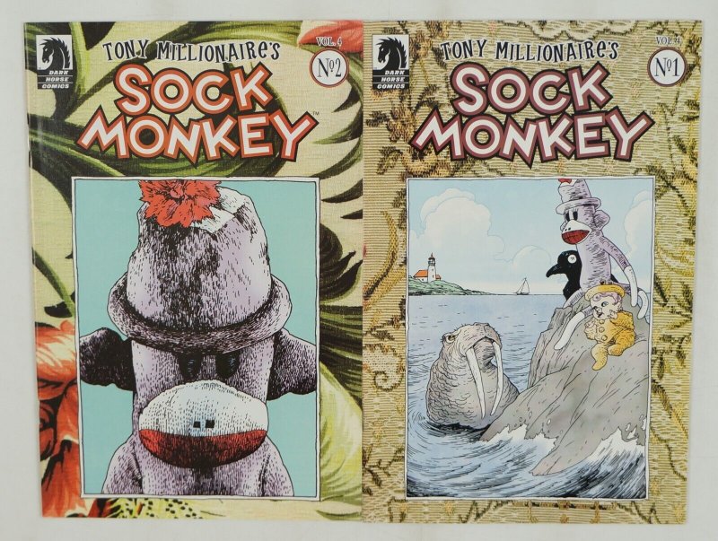 Tony Millionaire's Sock Monkey Vol. 4 #1-2 VF/NM complete series ; Dark Horse