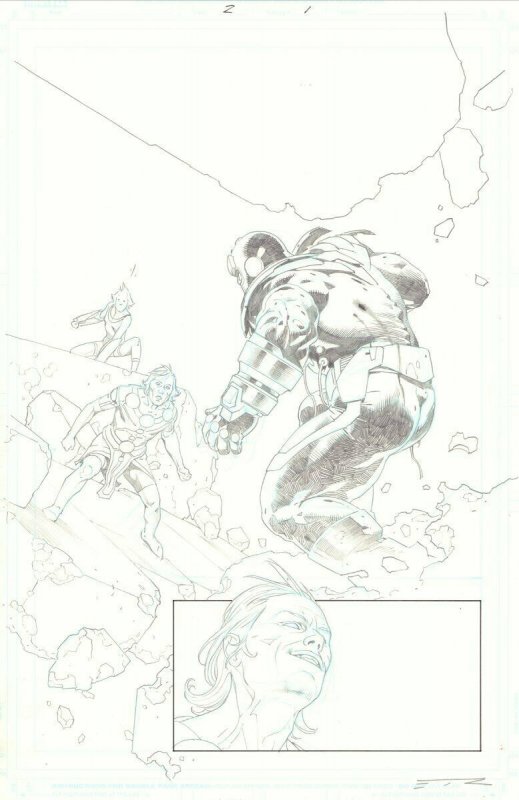 Eternals #2 p.1 - Ikaris & Sprite vs. Thanos Splash - 2021 art by Esad Ribic