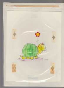 HAVE A SNAPPY BIRTHDAY Cartoon Turtle w/ Flower 8x11 Greeting Card Art #B8026