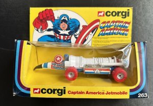 (1979) VINTAGE CORGI Diecast CAPTAIN AMERICA JETMOBILE (#263) Complete in Box!
