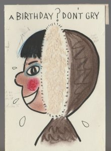 A BIRTHDAY? Cartoon Eskimo Don't Blubber 5x7 Greeting Card Art #B9809