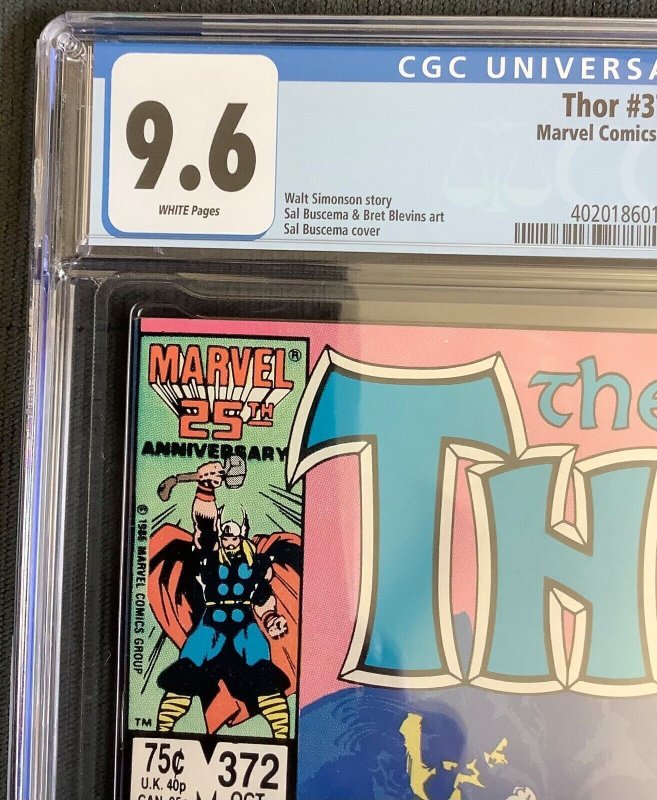 Thor #372 CGC 9.6 (Marvel 1986) -1st app of Time Variance Authority White Pages