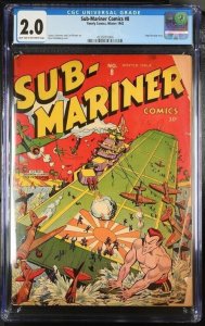 SUB-MARINER COMICS #8 CGC 2.0 WORLD WAR II COVER TIMELY COMICS