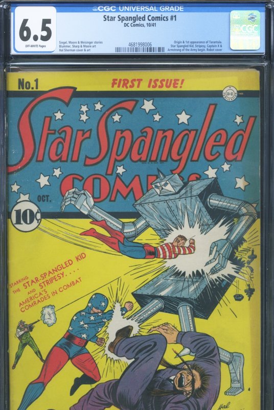 STAR SPANGLED COMICS #1 - CGC-6.5, OW - Robot cover - Golden Age