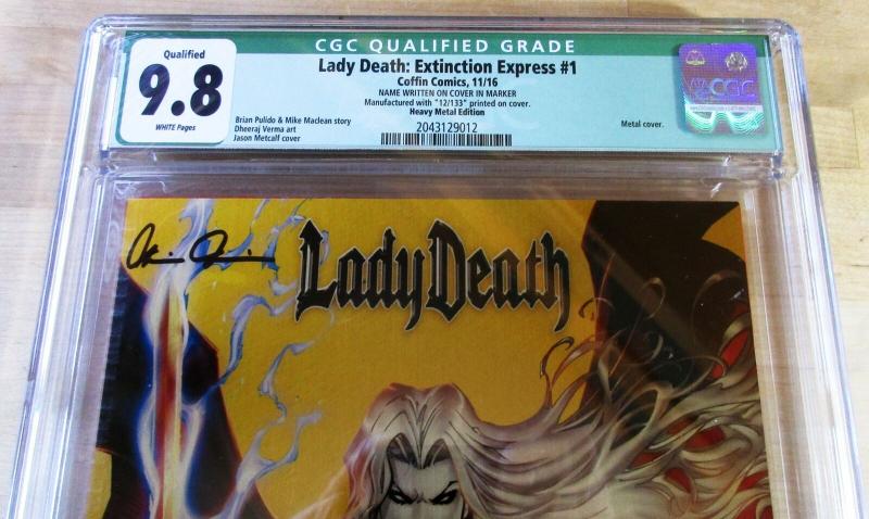 Lady Death Extinction Express #1 Metal Edition #12/133 Signed COA CGC 9.8 NM/MT