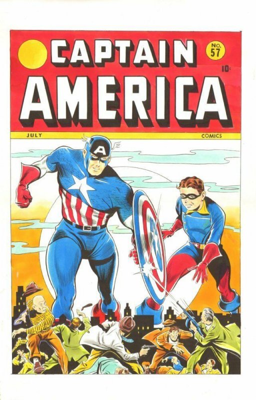 Captain America #57 LA Golden Age Cover Recreation Cap & Bucky vs Goons by Rober