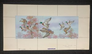 HAPPY FATHERS DAY Large 3-Panel Painted Ducks 15x8 Greeting Card Art #5001