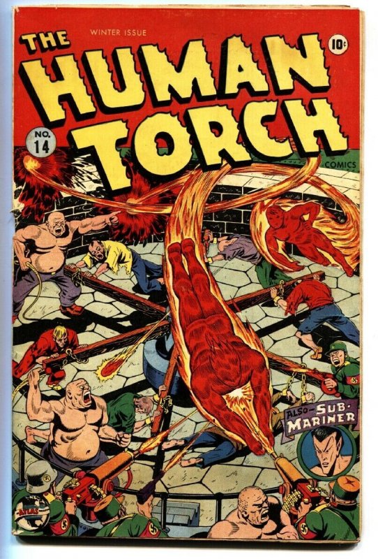 HUMAN TORCH #14-1943-Alex Schomburg WWII cover-Timely comic book